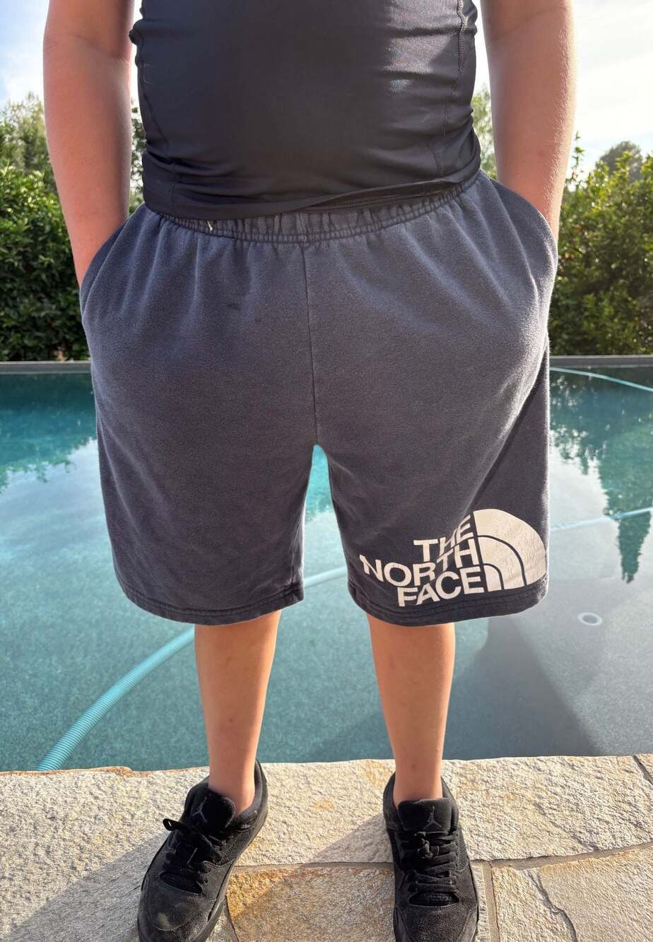 The North Face Mens Jumbo Logo Fleece Sweat Shorts Charcoal Grey